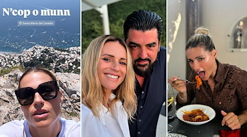 Michelle Hunziker in Penisola Sorrentina per «ricaricare l’anema e ‘o core». Tappa di gusto da Cannavacciuolo