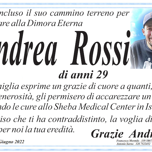 A Luino l'ultimo saluto ad Andrea Rossi, stroncato da melanoma a 29 anni. La famiglia ringrazia la Costa d'Amalfi 