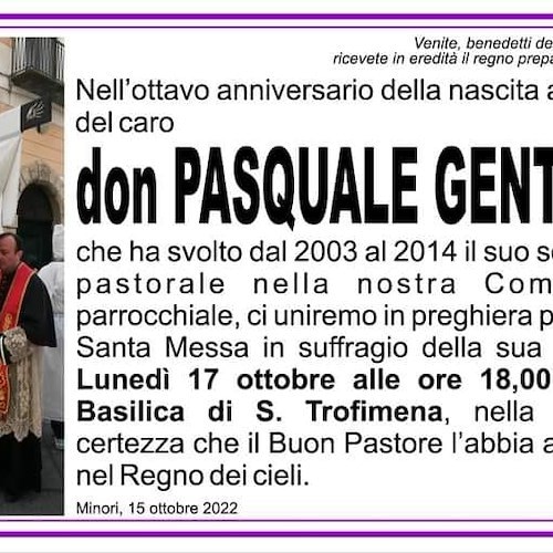 A otto anni dalla scomparsa, la comunità di Minori ricorda il compianto don Pasquale Gentile