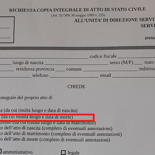 A Potenza si può ottenere il proprio certificato di morte, il refuso del Comune 