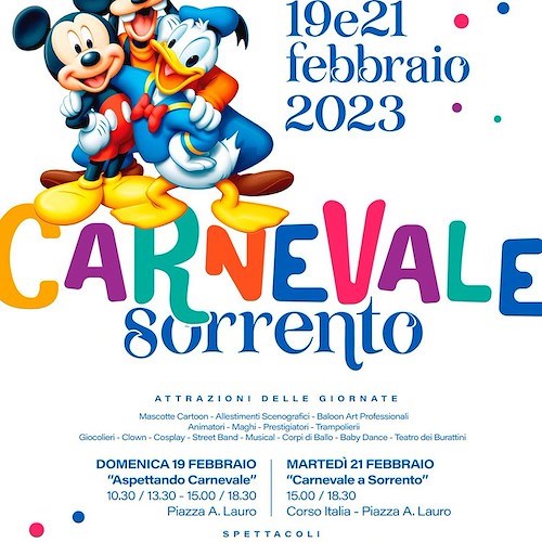 A Sorrento due giorni dedicati al Carnevale con prestigiatori, trampolieri, giocolieri e clown