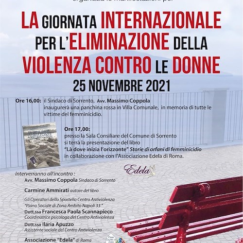 A Sorrento una panchina rossa in memoria delle donne vittime di femminicidio
