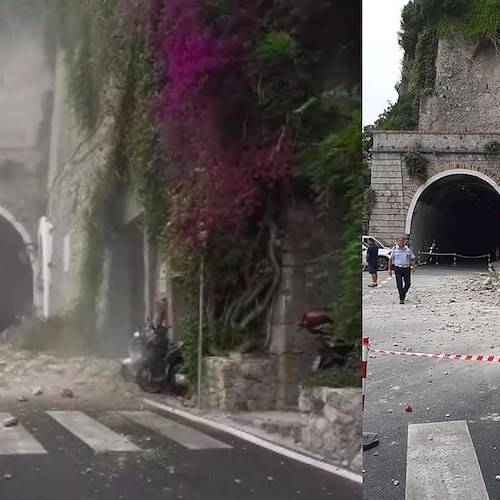 Amalfi, crolla parapetto e i massi finiscono sulla Ss163 Amalfitana /FOTO e VIDEO