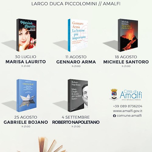 Amalfi, dal 30 luglio al 4 settembre cinque incontri letterari d'autore. Attesi Marisa Laurito e Gennaro Arma 