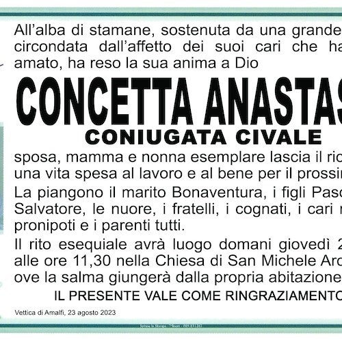 Necrologio di Concetta Anastasio