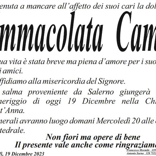 Necrologio Immacolata Camera