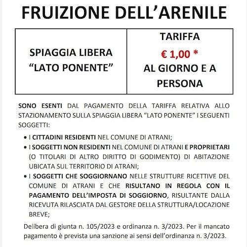 Atrani, spiaggia libera: 1 euro di ticket d'ingresso per la manutenzione dell'area 