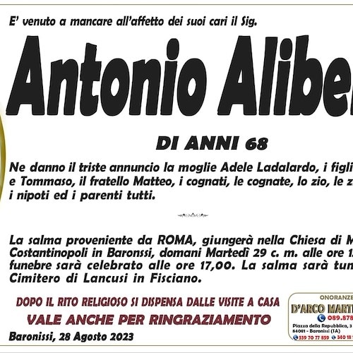 Necrologio Antonio Aliberti