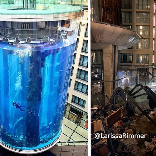 Berlino, in un hotel esplode mega acquario che ospitava 1500 pesci tropicali