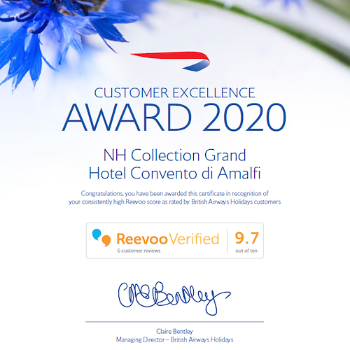 British Airways Holidays premia l’NH Collection Grand Hotel Convento di Amalfi per “l'eccellenza del cliente”
