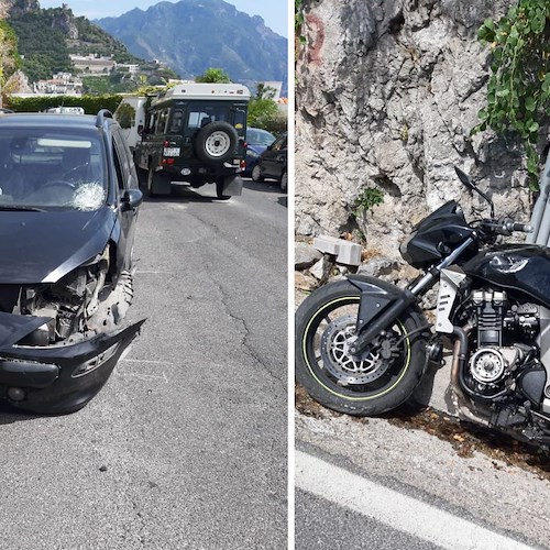 Brutto incidente questa mattina ad Amalfi: motociclista a terra, necessario trasferimento d'emergenza in elicottero /foto