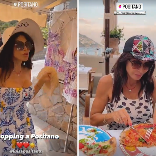 Carmen Di Pietro continua la sua vacanza in Costa d'Amalfi, per la showgirl shopping da Luisa Positano