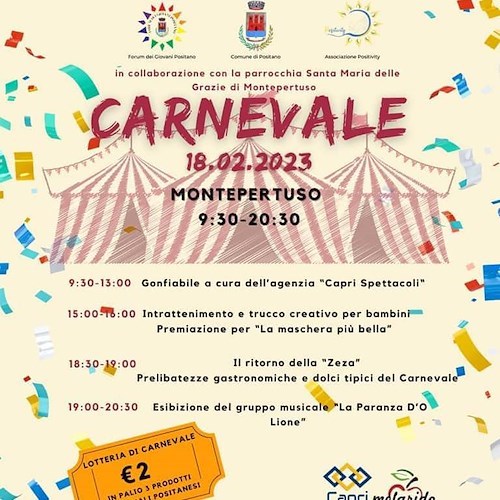 Carnevale a Positano, tre giorni di eventi: dal ritorno di "Zeza" a Montepertuso alla festa in spiaggia con Luca Sepe