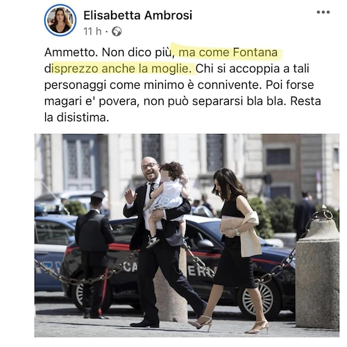«Chi si accoppia a tali personaggi come minimo è connivente». Giornalista insulta la moglie di Fontana 