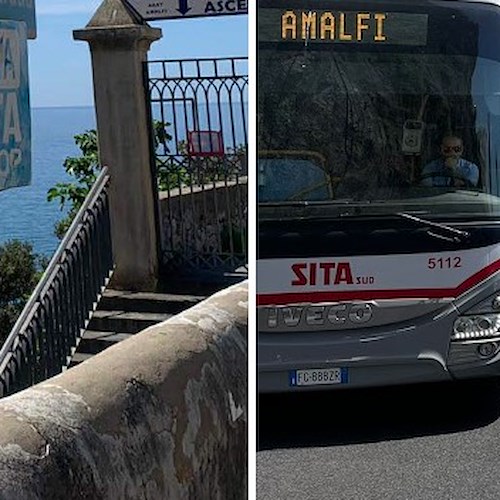 Costiera Amalfitana, Anas rimuove cartelli fermata bus sulla SS 163: «Non sono autorizzati»