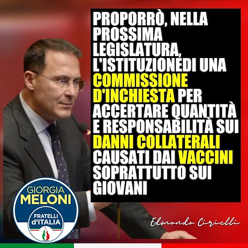 Covid, Cirielli propone commissione di inchiesta sui danni collaterali provocati dai vaccini