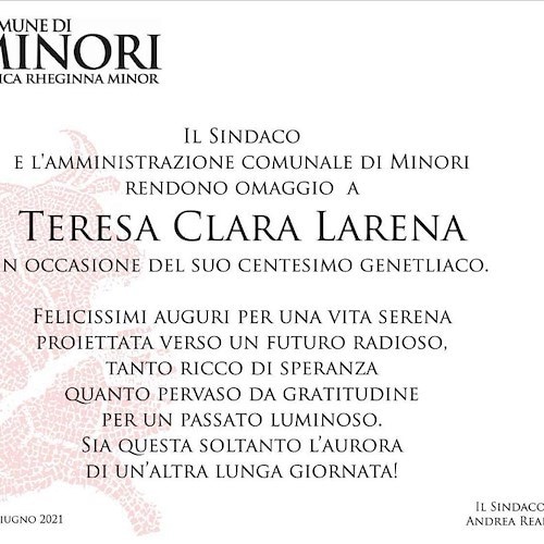 Da Minori a Roma gli auguri alla signora Teresa Clara che compie 100 anni