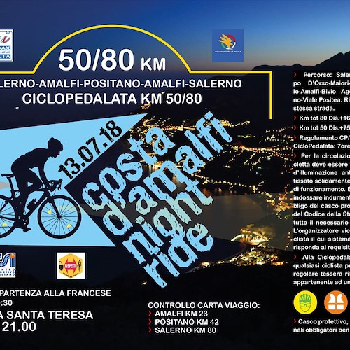 Da Salerno a Positano in bici: venerdì 13 la "Costa d'Amalfi Night Ride"