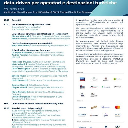 Distretto Turistico Costa d’Amalfi tra i protagonisti dell'Osservatorio Travel Innovation 
