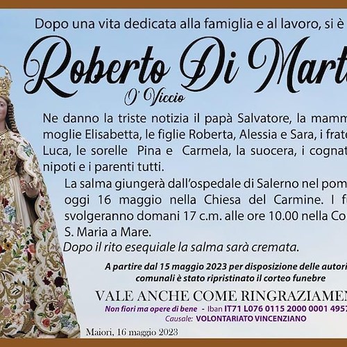 Dolore a Maiori: non ce l'ha fatta Roberto Di Martino, per tutti O' Viccio