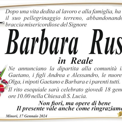 Necrologio Barbara Russo in Reale<br />&copy;