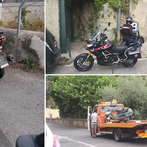 Due scooter abbandonati sulla Ss163 “Amalfitana”: uno senza assicurazione, l’altro con la targa illeggibile