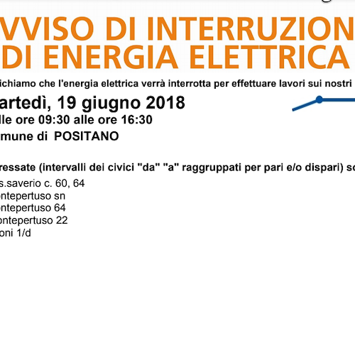 Enel, 18-19 giugno interruzione fornitura elettrica a Positano