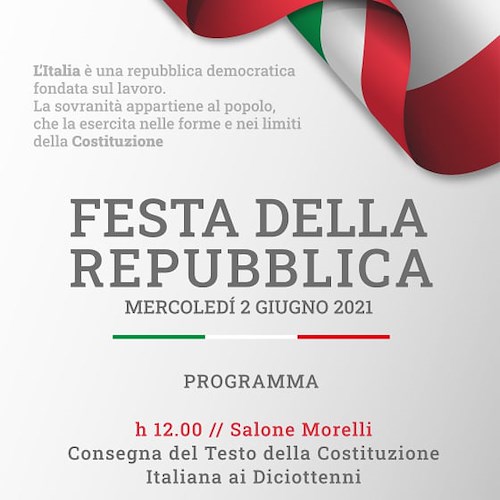 Festa della Repubblica, 2 giugno ad Amalfi si consegna la Costituzione ai neo diciottenni