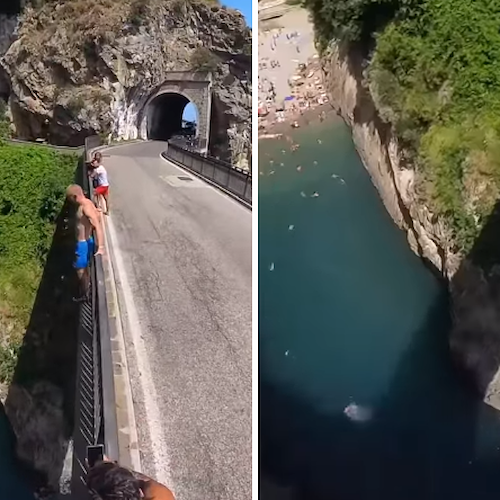Fiordo di Furore, turista si tuffa dalla strada: il video finisce sui social. Borrelli: «Segnalato alle forze dell'ordine»
