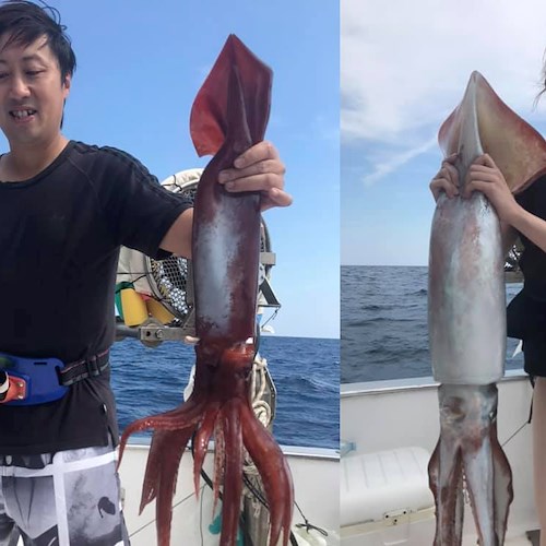 Fishing Tours a Positano, una coppia cinese pesca un totano gigante