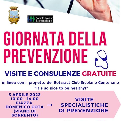 Giornata della prevenzione a Piano di Sorrento, 3 aprile visite e consulenze gratuite 