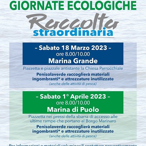 Giornate ecologiche, a Sorrento raccolta di rifiuti straordinaria a Marina Grande e a Marina di Puolo