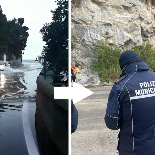 Guasto alla condotta idrica e allagamenti sulla strada tra Positano e Praiano, Ausino in azione per ripulire carreggiata