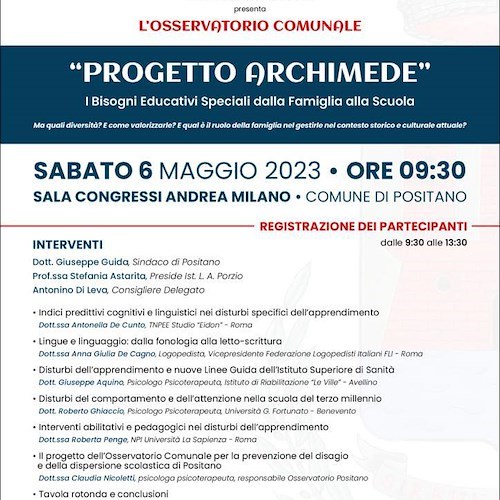 "I bisogni educativi speciali dalla famiglia alla scuola", 6 maggio incontro a Positano 