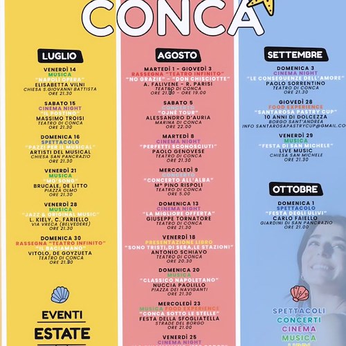 "I Love Conca": ricco calendario di eventi estivi a Conca dei Marini tra teatro, cinema, musica e gastronomia