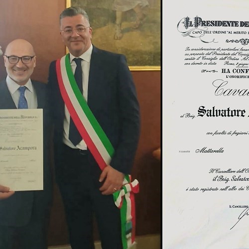 Il brigadiere dei Carabinieri Salvatore Acampora insignito del titolo di Cavaliere della Repubblica /foto