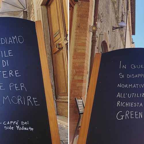 Il Caffè del Sole di Urbino "In questo esercizio di disapplica qualsiasi normativa relativa all’utilizzo o alla richiesta di green pass"