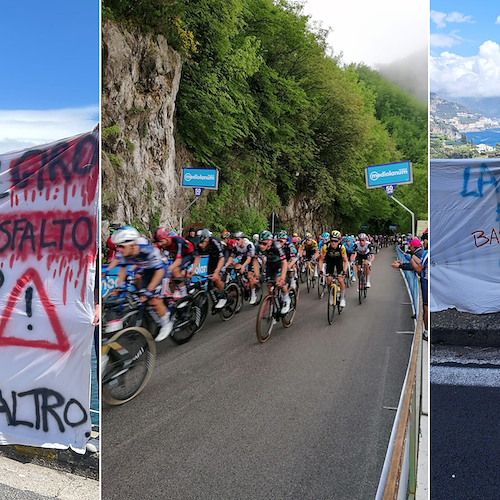 Il Giro d'Italia arriva in Costa d'Amalfi tra tifo, striscioni di protesta e dediche a Nicola / FOTO-VIDEO