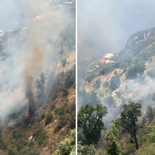 Incendio ad Agerola: vegetazione in fiamme in località San Lazzaro