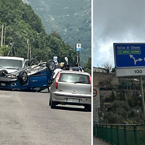 Incidente a Ravello, auto si ribalta nei pressi del cimitero: traffico in tilt 