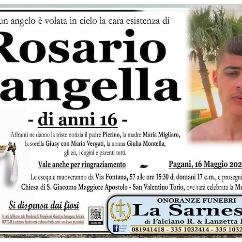 Incidente A30, Pagani e San Valentino Torio dicono addio a Rosario Langella 