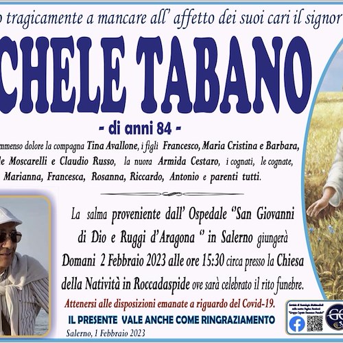 Incidente mortale a Salerno, oggi l'ultimo saluto a Michele Tabano di Roccadaspide 