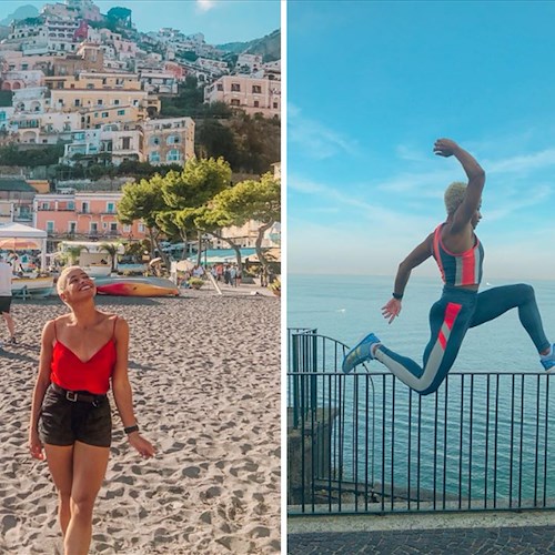 Jazmin Sawyers a Positano, la campionessa inglese di salto in lungo si allena anche in vacanza