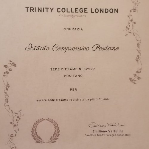 I. C. "L. Porzio" di Positano e Praiano riceve il riconoscimento Trinity College
