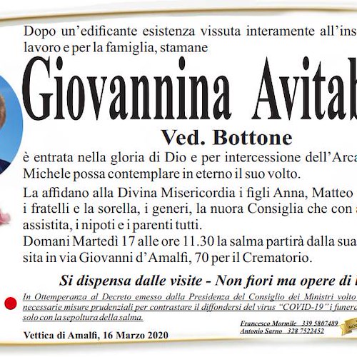 La Costa d'Amalfi si stringe al dolore di Matteo Bottone per la perdita della cara Mamma
