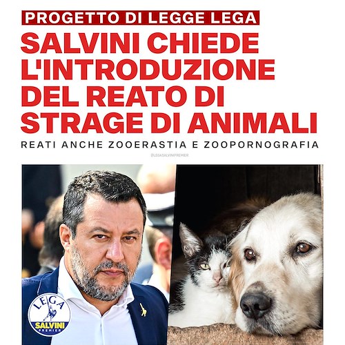 Lega, Salvini chiede l’introduzione del reato di strage di animali