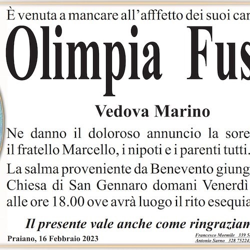 Lutto a Praiano: si è spenta la signora Olimpia Fusco, vedova Marino
