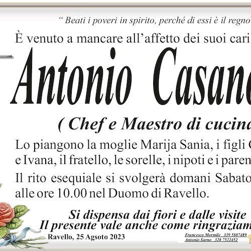 Necrologio di Antonio Casanova