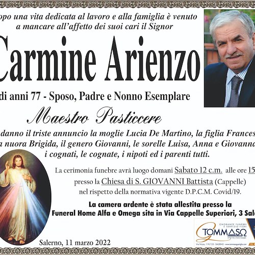 Lutto a Salerno, a 77 anni si è spento il maestro pasticcere Carmine Arienzo