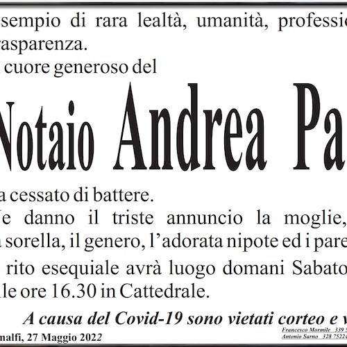 Lutto ad Amalfi per la morte del Notaio Andrea Pansa
